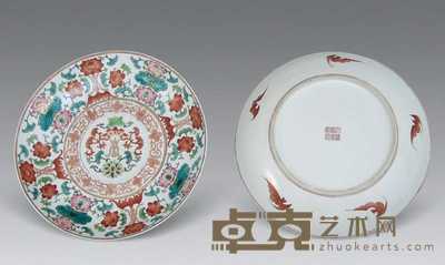 民国 粉彩花卉纹寿字盘 直径34cm